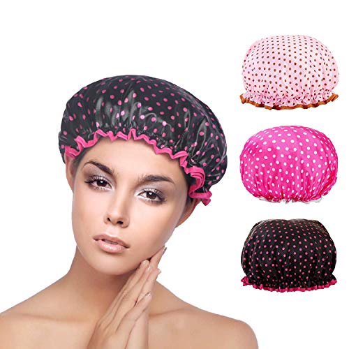 Shower Caps,Extra Large Bath Caps for Women Girls Shower Caps Bath Shower Hair Caps 3 Pack
