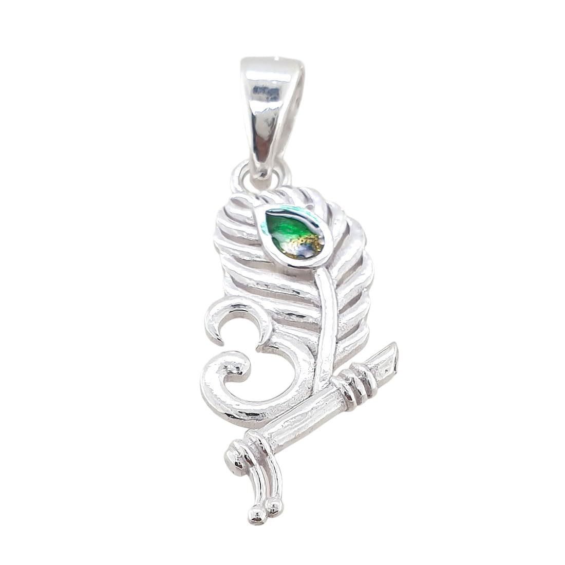 sahiba gems 925 Silver Krishna Basuri Om Morpankh Pendant Locket – Small Size Religious Pendant for Boys, Girls & Kids (2.500 Grams)-picture-34