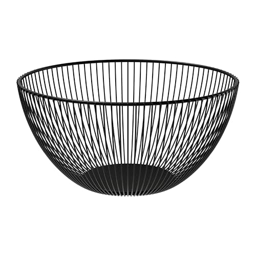 Agyo Porta Frutta in Metallo Tondo Nero – Cesto Moderno 25x13,5 cm – Design Minimal per Tavolo e Cucina – Struttura a Fili in Acciaio Verniciato
