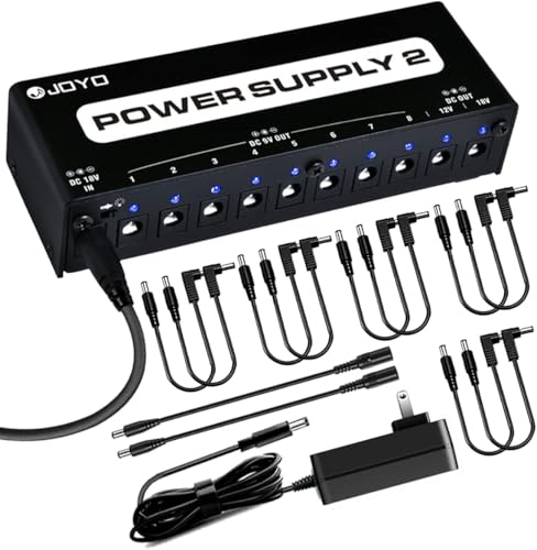 JOYO Guitar Pedal Power Supply Pedal Board Power Supply with DC 18V Pedal Power Adapter & 9V 100mA 500mA Isolated DC 10 Outputs for 9V 12V 18V Effect Pedals (JP-02)