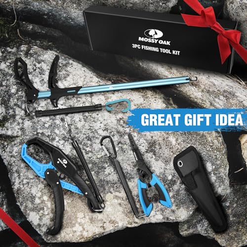 Image of Mossy Oak Fishing Tools Kit- Fishing Plier, Fish Lip Gripper, Multifunctional Fishing Hook Remover with Lanyards Sheath, Saltwater Resistant Fishing Accessories & Equipment, Fishing Gifts for Men