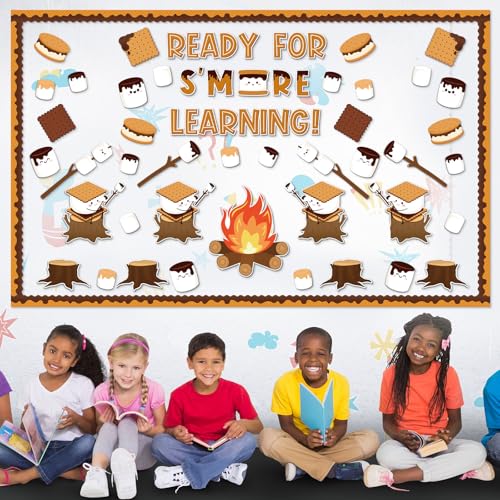 Image of Camping Bulletin Board Decorations Set, Marshmallow S'More Theme Back to School Bulletin Board Decorations Campfire Name Tags Classroom Decorations Paper Cutouts for School Classroom Home Wall Decor