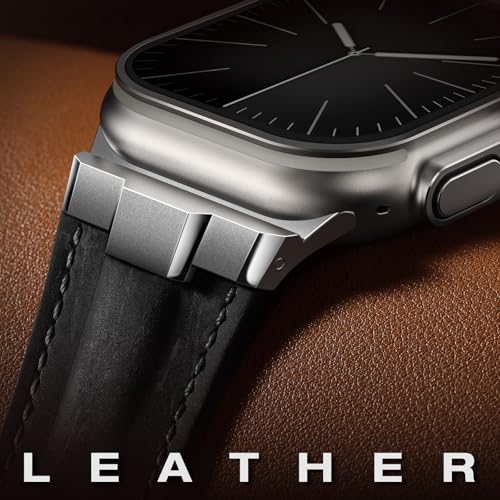 Image of Leather bands Compatible With Apple Watch Ultra Band 49mm 46mm 45mm 44mm 42mm, Superior Genuine Leather Rugged Metal Connector Durable Strap for Men iWatch Ultra3 2 1,Series 11 10 9 8 7 6 5 4 3 SE3 SE