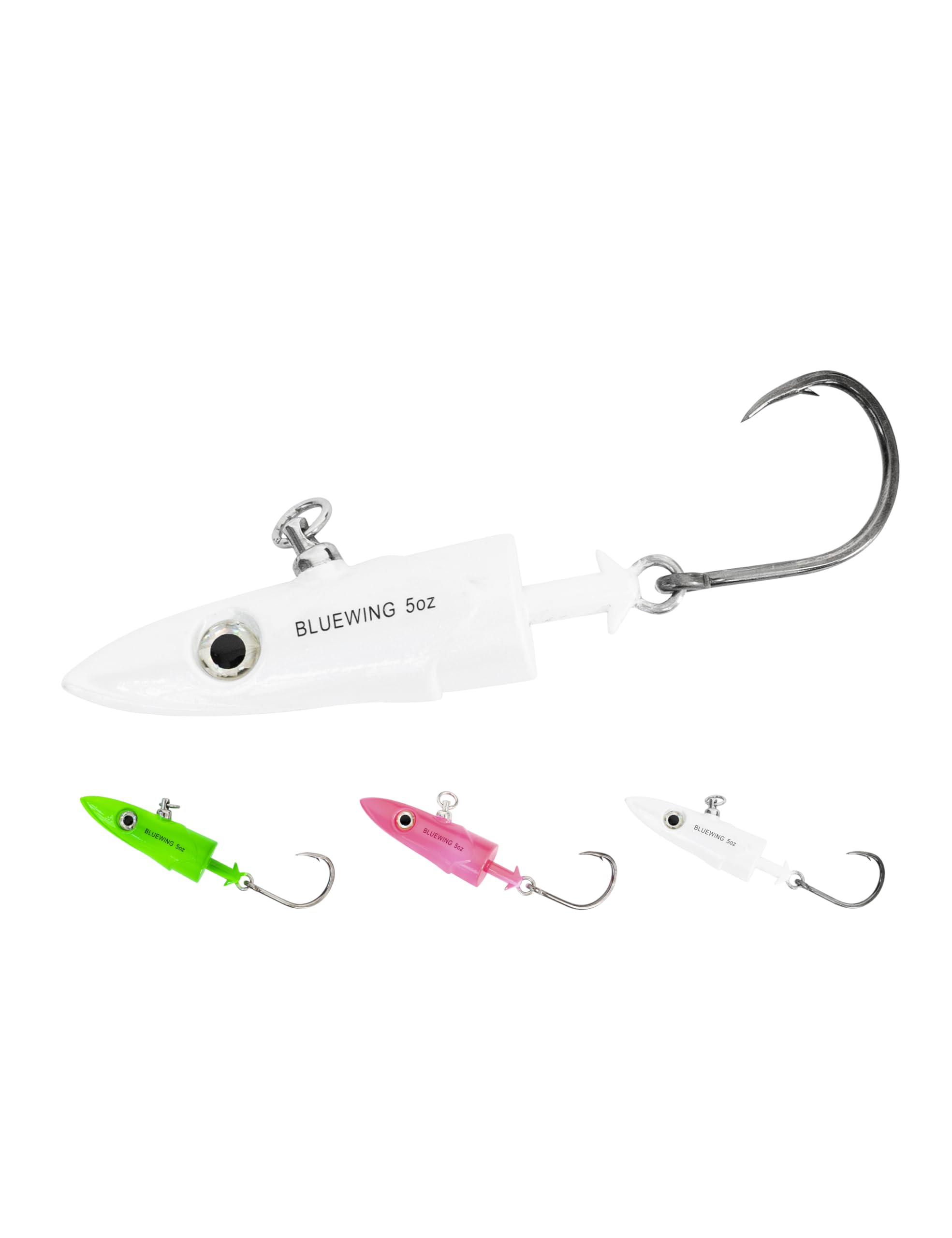 BLUEWINGJig Heads Saltwater 2oz,3oz,4oz,5oz,6oz,7oz Swimming Jigheads 1pc with High Carbon Steel Swing Hook and 6in/9in Replacement Tail Big Game Fishing Lures