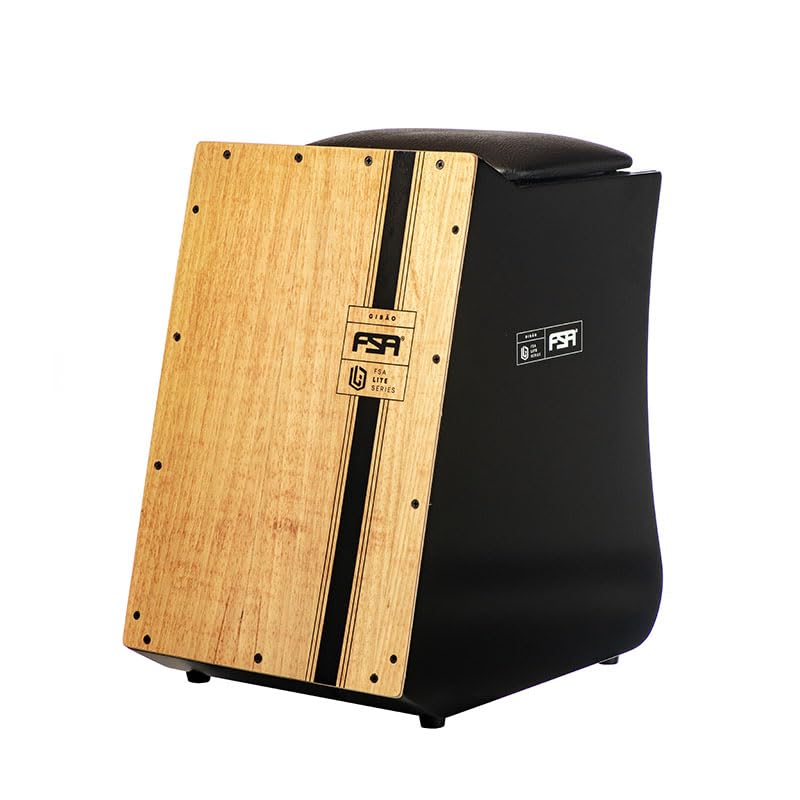 Cajon FSA Instrumento de Percussão Profissional Feito à Mão - Graves Profundos, Som de Caixa Nítido, Madeira Brasileira, Design Ergonômico de Inclinação LITE GB LTG-01 PRETO BK