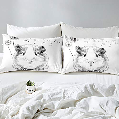 Homewish Guinea Pig Duvet Cover Dandelion Bedding Set King Size Cartoon Guinea Pig Quilt Cover For Kids Cute Animal Plant Comforter Cover,Gray White Bedspread Cover Bedroom Living Room Decor - Image 3