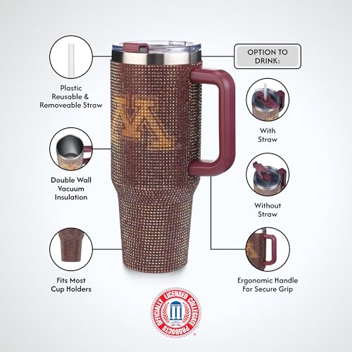 Image of The Memory Company Officially Licensed 40oz TC Bling Game Day Tumbler with Vintage Logo, University of Minnesota