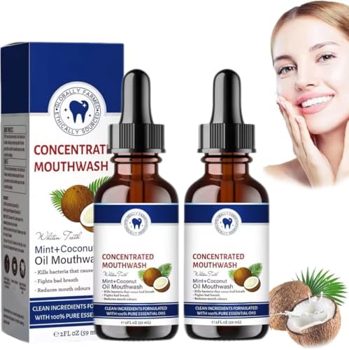 Coconut Fresh Oil-Pulling Collutorio, Collutorio all'olio di cocco, Alito fresco e collutorio sbiancante, Collutorio alla menta e cocco, Alito fresco (2 pezzi)