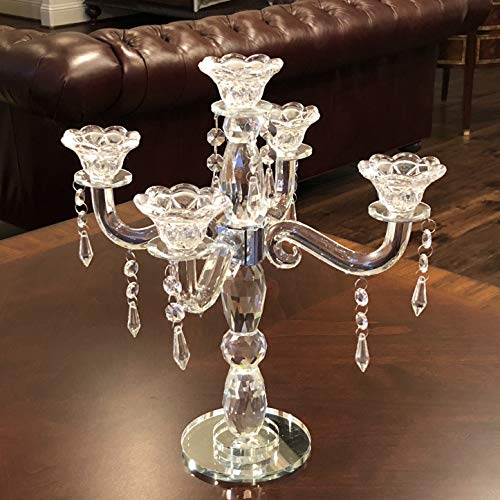Image of Allgala Crystal Candle Holder 5-Arm Taper Candlestick Crystal Candelabra - Centerpiece for Home Wedding Event and Party Festival