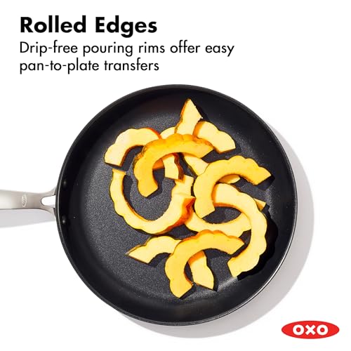 Image of OXO Enhanced 12 inch Nonstick Frying Pan Skillet with Lid, Ceramic PFAS-Free Cookware, Stainless Steel Handle, Eggs & Omelets, Dishwasher & Oven Safe, Biscuit Brown