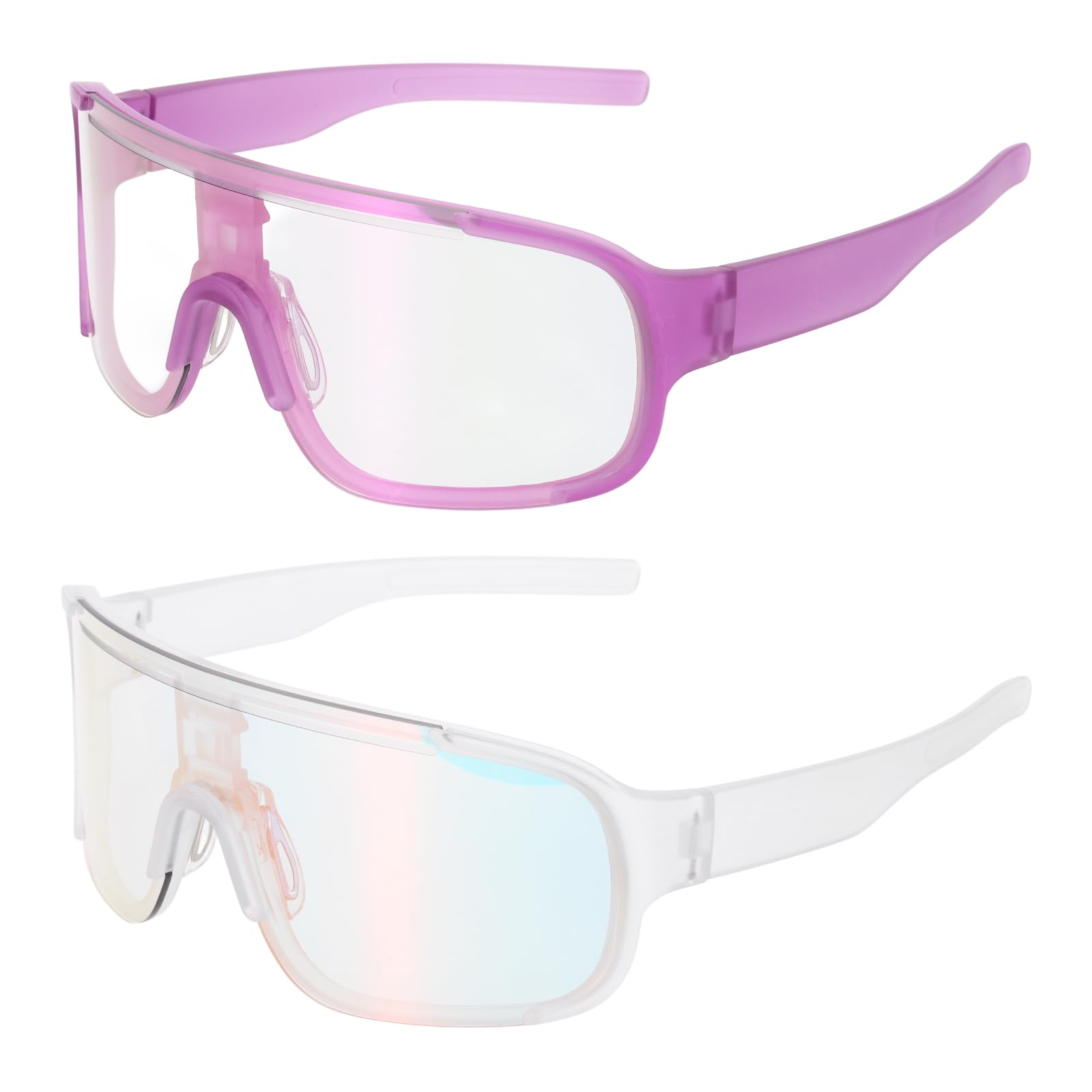 sourcing map 2pcs Sport Sunglasses Cycling Polarized Sun Glasses for Men Mountain Bike Driving Fishing Running, Purple & Sand White Frame Clear/Purple & Clear/Colorful Red