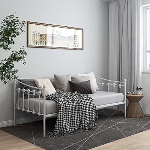 Bucmath Sofá cama, marco de cama, blanco, metal, 90 x 200 cm, cama de día resistente para habitación de invitados, sala de estar, muebles de ahorro de espacio, marco de cama duradero