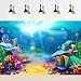 Undersea Aquarium Background Cartoon Underwater Tropical Fish Coral Reef Terrarium Backgrounds Under The Sea World Theme Fish Tank Background Turtle Shark Blue Sea with Sunbeams Tank Decors 36x18in