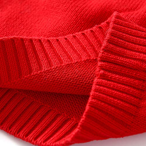 JGJSTAR Suéter de tricô infantil para meninos e meninas com gola redonda e gola redonda, Vermelho, 4