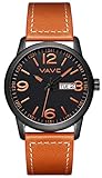 VAVC Men's Fashion Minimalist Casual Brown Leather Band Analog Quartz Wrist Watch with Black Dial...
