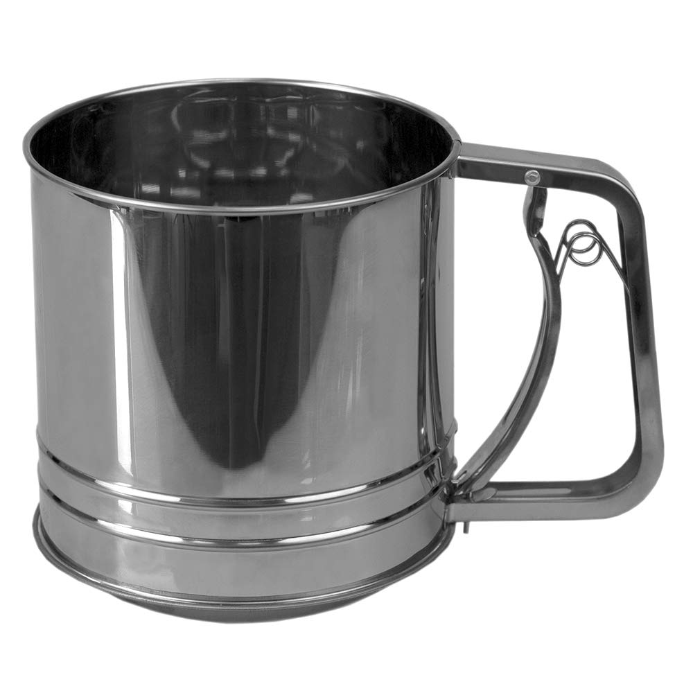 Home Basics Large Stainless Steel Shaker Sieve Cup Mesh Crank Flour Sifter, Silver