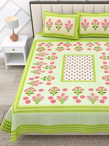 Image of RajasthaniKart Pure 100% Cotton 240 TC King Size BEDSHEET with 2 Pillow Cover - 90X108 (Suitable for King Size Bed Sheet or Double Bed, Red Flower) PSP137