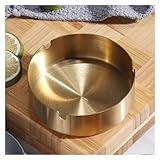 灰皿 8cm ラウンド ステンレススチール シガレット灰皿 ポータブル 卓上 シルバー メタル 灰皿 喫煙者用 飛沫防止 ホームデコレーション ポータブル 灰皿 (ゴールド)