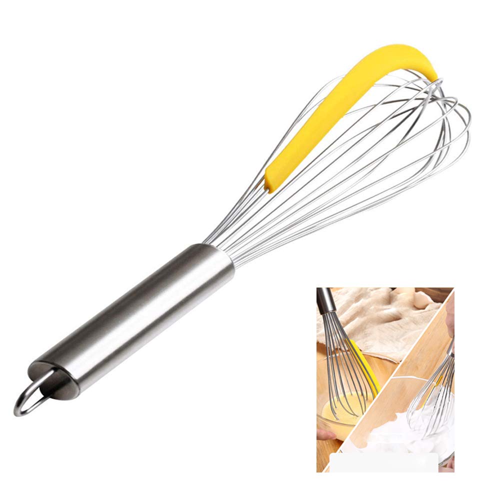Kaixin Replacement for Whisk Wire Wiper Silicone Flat Metal Ball Coil Spring Spiral French Egg Beaters Christmas Seller Hand Held Rubber Coated Spatula Mixer Baking Sauce With Yellow Scraper-13 Inch
