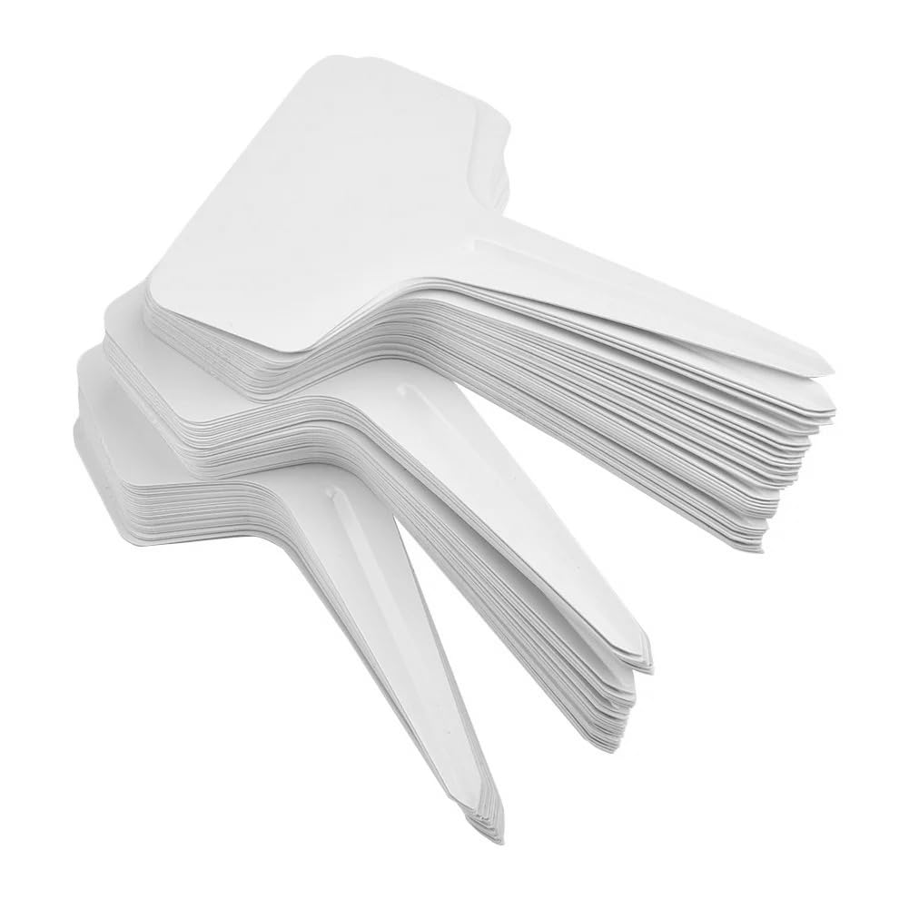 homeemoh 100PCS T-Type Plant Labels, Waterproof Plastic Plant Tags Nursery Garden Markers for Outdoor Plant Potted Plants Vegetables Flower