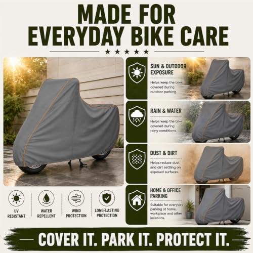 Image of Pivalo 100% Waterproof (Tested) Bike Body Cover for All Scooty & Scooters | Multi-Layer Dustproof & UV Protected | All Weather Protection Two Wheeler Motorcycle Cover (L, Grey)