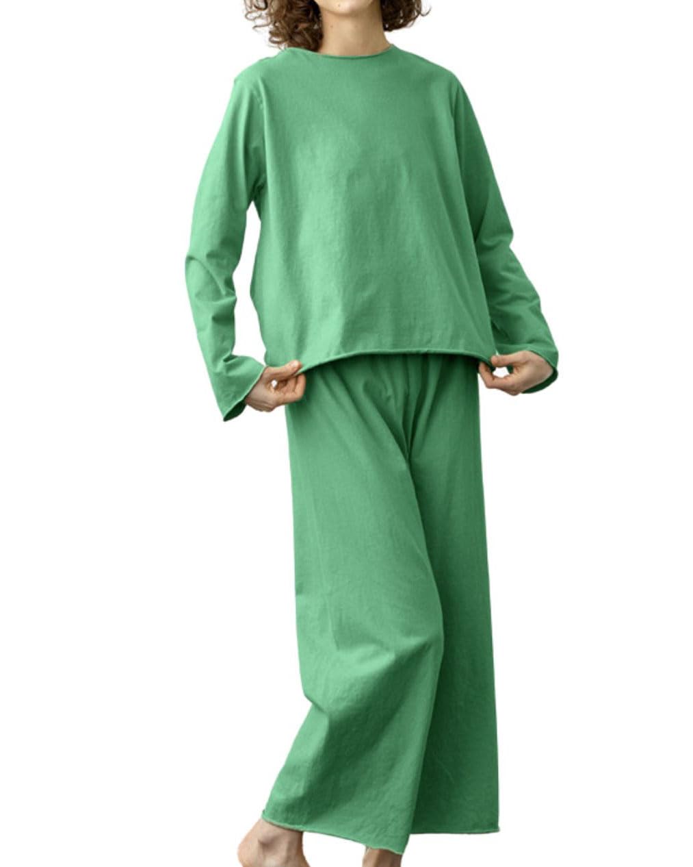 codcm Womens Cotton Pajama Set 2 Piece Lounge Set Long Sleeve T Shirt and Wide Leg Pants Comfy Pj Set