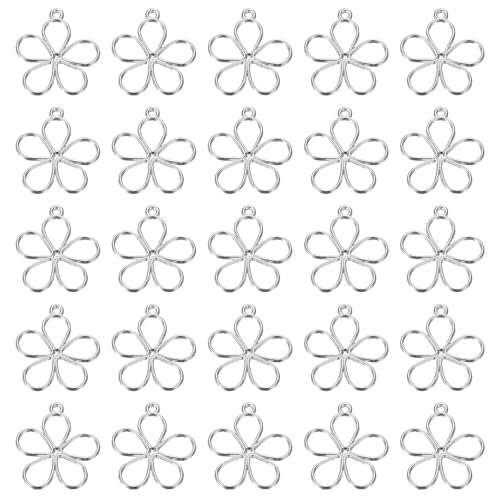 Patikil 50pcs Open Bezels Resin Bezels Pendants Flower Open Back Alloy Hollow Frame Bulk for Resin Jewelry Making Earrings Necklace Silver Tone