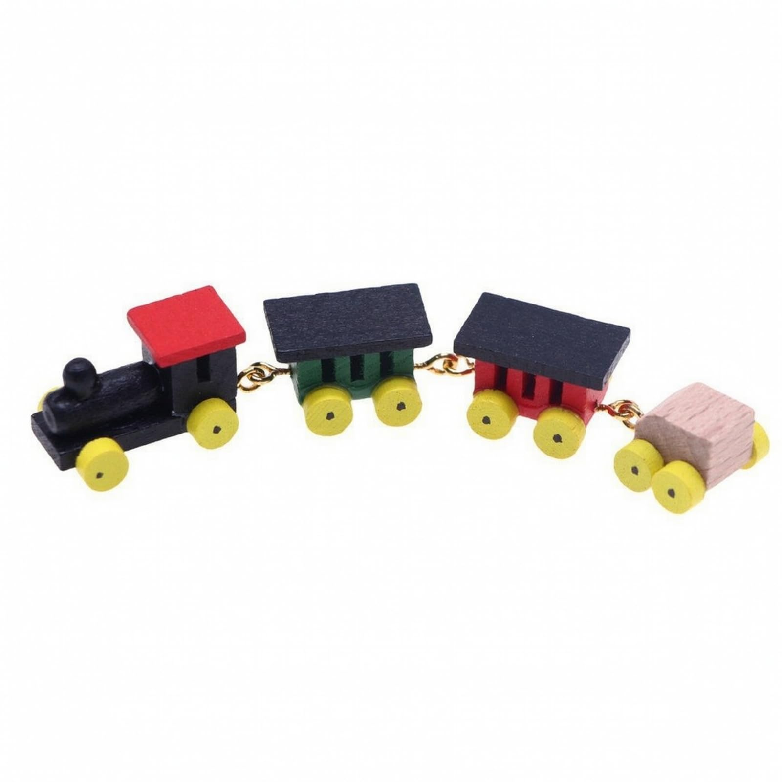 Qianly Miniature Wooden Train with Carriages Portable Decor Ornament for Craft Projects, Multicolor