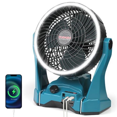 Battery Operated Fan Compatible with Makita 18V battery Camping Fan Cordless with Bright LED Light & Hook for Hanging Variable Speed Portable Fan for Tent Office Travel Picnic Jobsite(Tool Only)