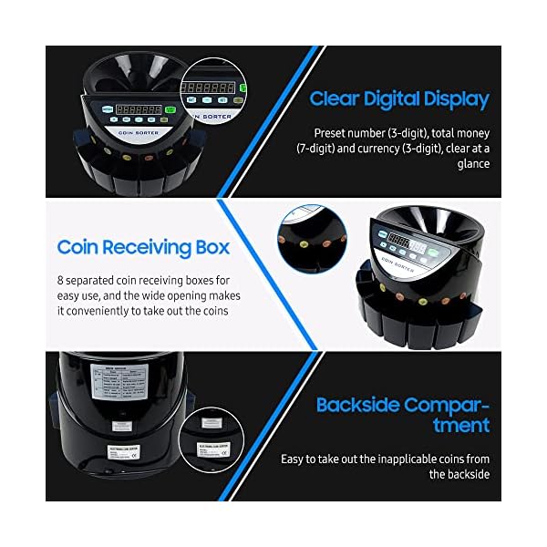 Coin CounterElectronic Coin Counter Sorter Euro 300 Coins Mini Digital Auto Counting Machine