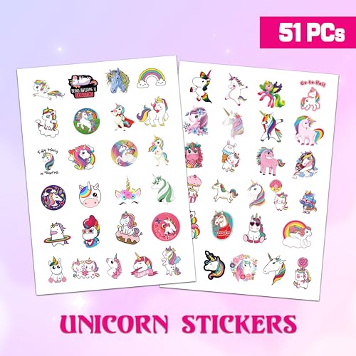 Image of FlyBuyHub Aesthetic Vinyl Stickers for Phone Case, Laptop, Notebook, Diary, Water Bottle, School Bag - Self-Adhesive Set of 50 Glossy and Waterproof (Unicorn)