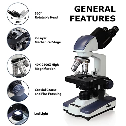 Image of VS-60B-RC-DT1.3 Siedentopf Binocular Compound Microscope, 40X-2500X Magnification, WF 10X and 25X Eyepieces, Double-Layer Mechanical Stage, LED Illumination, 1.3MP Digital Camera