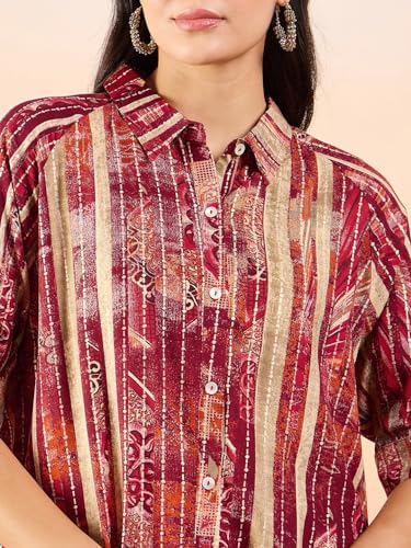 Image of Modeve Women Shirt Palazzo Foil Print Co-Ord Set