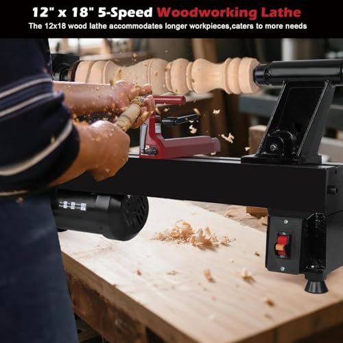 image for hightall Wood Lathe Machine, 12 x 18 inch, 550W 3/4HP, 5 Speed Setting