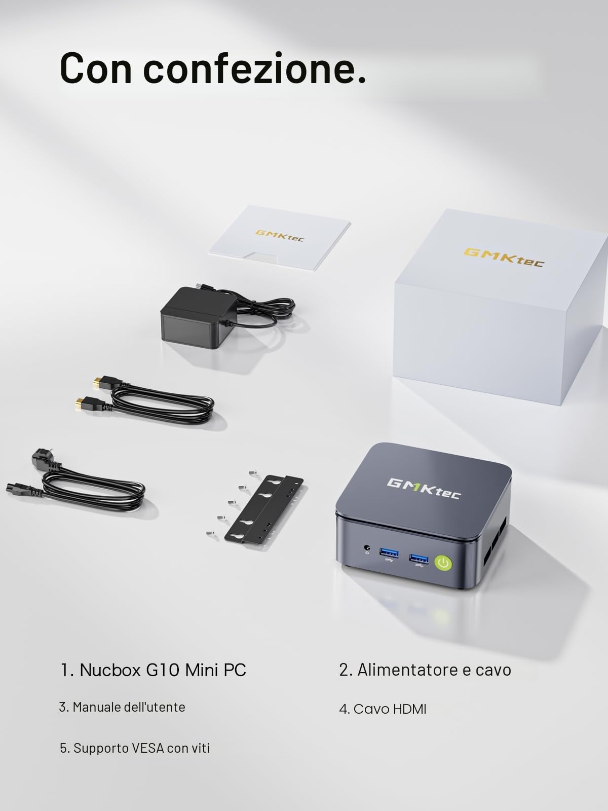 GMKtec G10 Mini PC Ryzen 5 3500U (Più potente di N150), 16GB RAM, 256GB SSD, LAN 2.5GbE, Computer desktop per ufficio e casa, Tripla uscita 4K, WiFi, Bluetooth, USB-C, DisplayPort