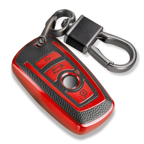 Image of Key Fob Cover for BMW, Leather-Style Keychain Tab Cover, Red