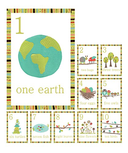 Children Inspire Design Forest Animal Numbers Wall Cards, Set of Ten 5x7 Wall Art Prints, Green, Nature-Themed Cartoon, Lightweight, Recycled Cardstock