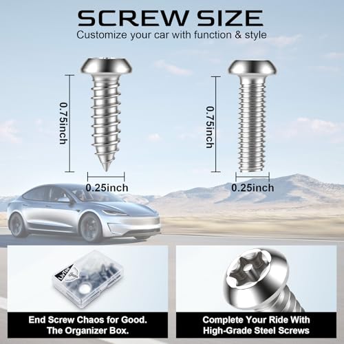 Image of LivTee Anti Theft License Plate Screws Set for Securing Frames and Covers, License Plate Bolts, M6 (1 /4 inch) Tamper Proof Screws, Fastener Nut, Caps Cover for Front Rear Frame Holder Mounting - Silver