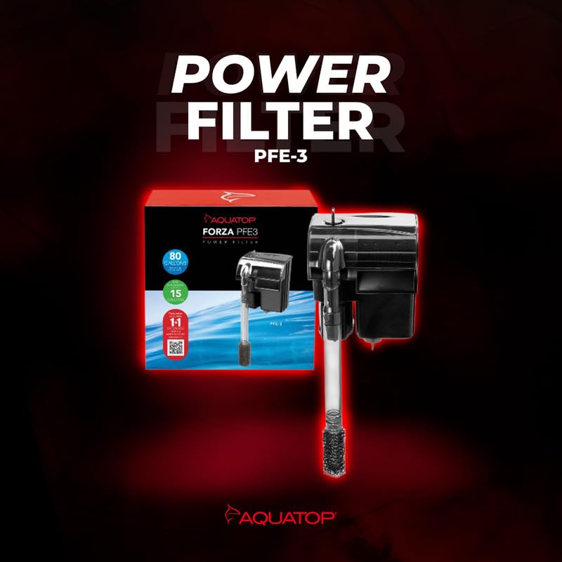 Image of Aquatop Forza 80 GPH Power Filter for Aquariums -15-25 Gal Freshwater & Saltwater - Advanced Filtration Design - Keeps Water Crystal Clear - PFE-3