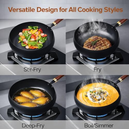 Wok japonés de hierro fundido con tapa de madera y espátula 11 in miniatura 3