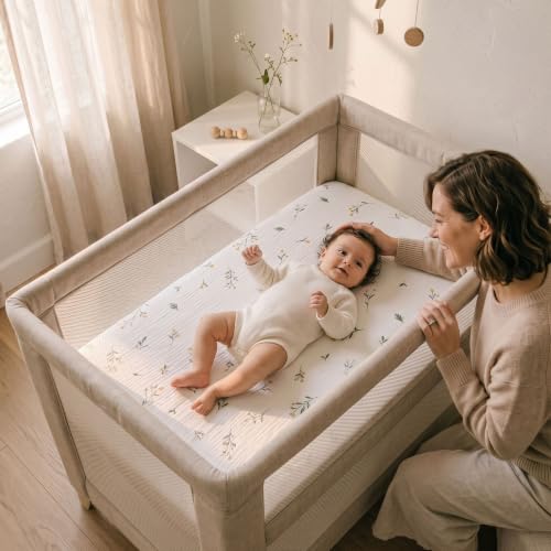 Image of Gllquen Baby 3-Pack Muslin Cotton Bassinet Sheets, 33 inchx20 inch Bedside Sleeper