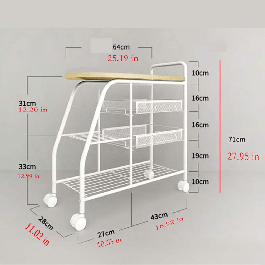 ZYFA Carrello Cucina Servizio,Scaffale Portaoggetti Mobile per Forno a microonde,Portaoggetti Multiuso, Salvaspazio Rete Metallica Contenitori, in Legno Robusto Rotolamento,4 Ruote Girevoli