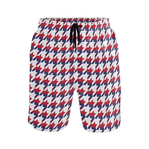 Umiriko Men’s Swim Trunks Blue Red Houndstooth Swimwear Bathing Suits Xl 20243043 #TOP1