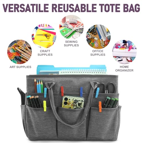 Image of Cupohus Craft Organizer Bag, Art Supply Tote with Multiple Pockets, Portable Sewing Bag for Markers Scissors Brushes, Multi-Purpose Storage Case for Artists Crafters Hobbyists, Lightweight Travel Tote