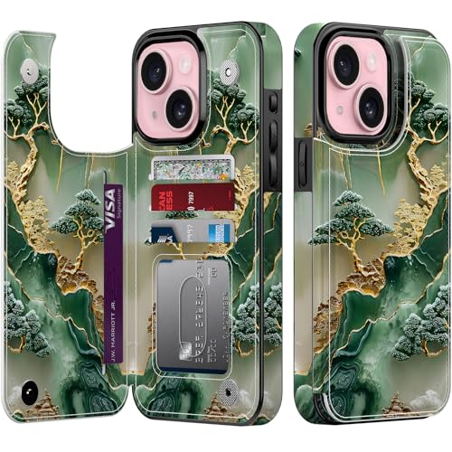 Étui portefeuille iPhone 15 Plus cuir avec porte-carte anti-piratage et coque antichoc fille
