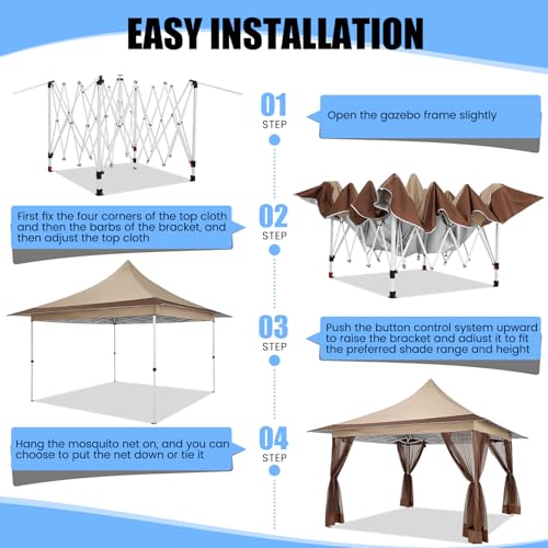 Image of COBIZI 12x12 Pop up Canopy Gazebo on Clearance, Outdoor Canopy Tent with Mosquito Netting & Sandbags,Patio Portable Gazebo for Garden,Backyard & Lawn,Khaki