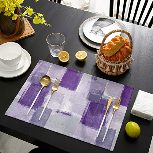 Custom Bed Usa Abstract Place Mats 4 Pieces, Heat Insulation Stain Proof Placemats For Dining Table Durable Cotton Linen Kitchen Table Mat Placemat, Geometric Purple Gray Graffiti #TOP3