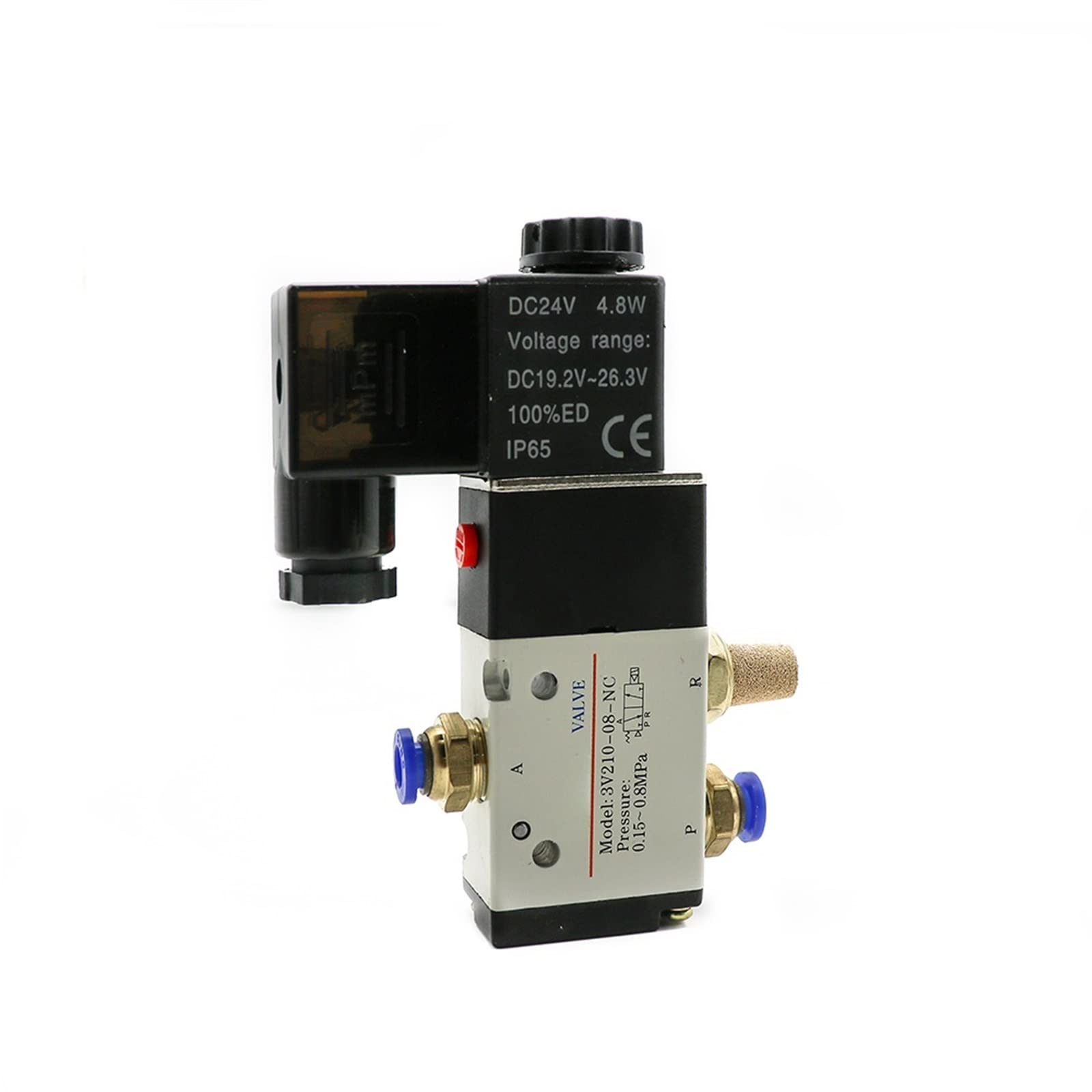 Pneumatyczny zawór elektromagnetyczny 3V210-08 DC12 V DC24V AC110 V AC220V 3-drożny 2 pozycje gazowy magnetyczny zawór kierunkowy powietrza 1 sztuka (3V210-08 W 4 mm, DC 12 V)