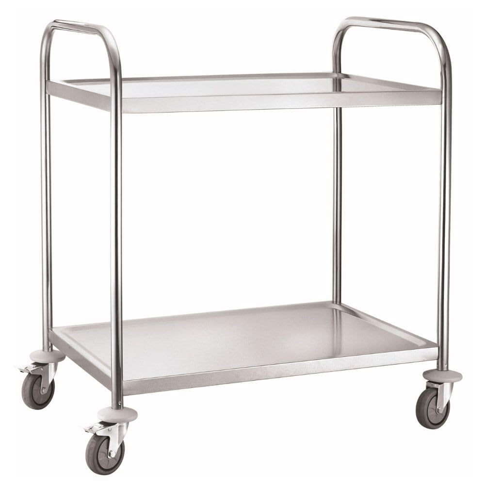 METRO Professional Carrito de Servicio GST1002 con 2 estantes, Acero Inoxidable, Plata, Ideal para Restaurante (Plata - 2 estantes)