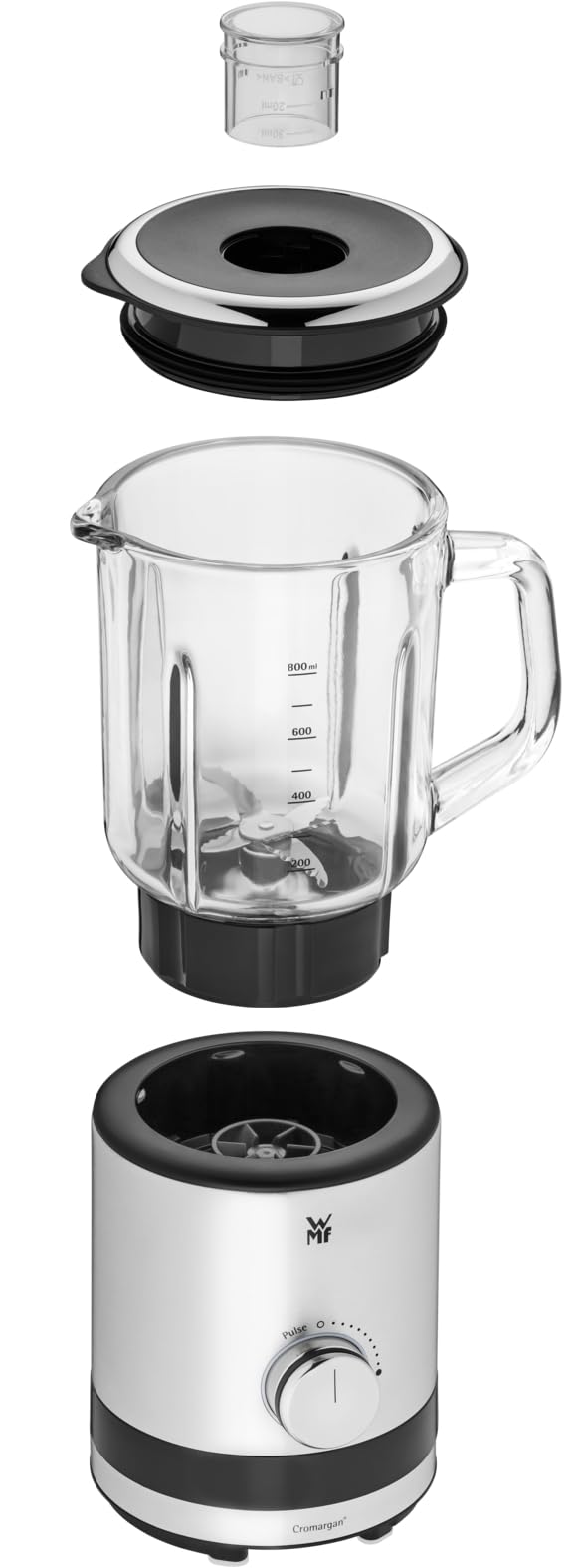 WMF KITCHENminis Blender mixeur, Bol en verre 0.8 L, 400 W, Cromargan 18/10, Lame inox à 6 ailettes, 5 vitesses, Fonction Pulse 0416490011